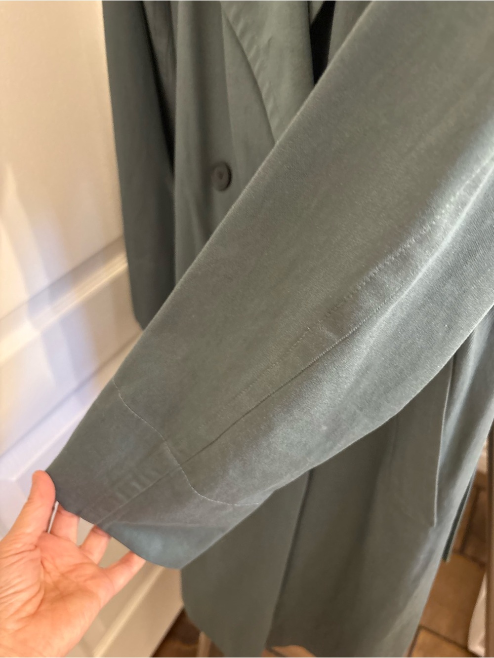 Everlane Dusty Green Double-Breasted Trench Coat with Belt - Picture 5 of 12
